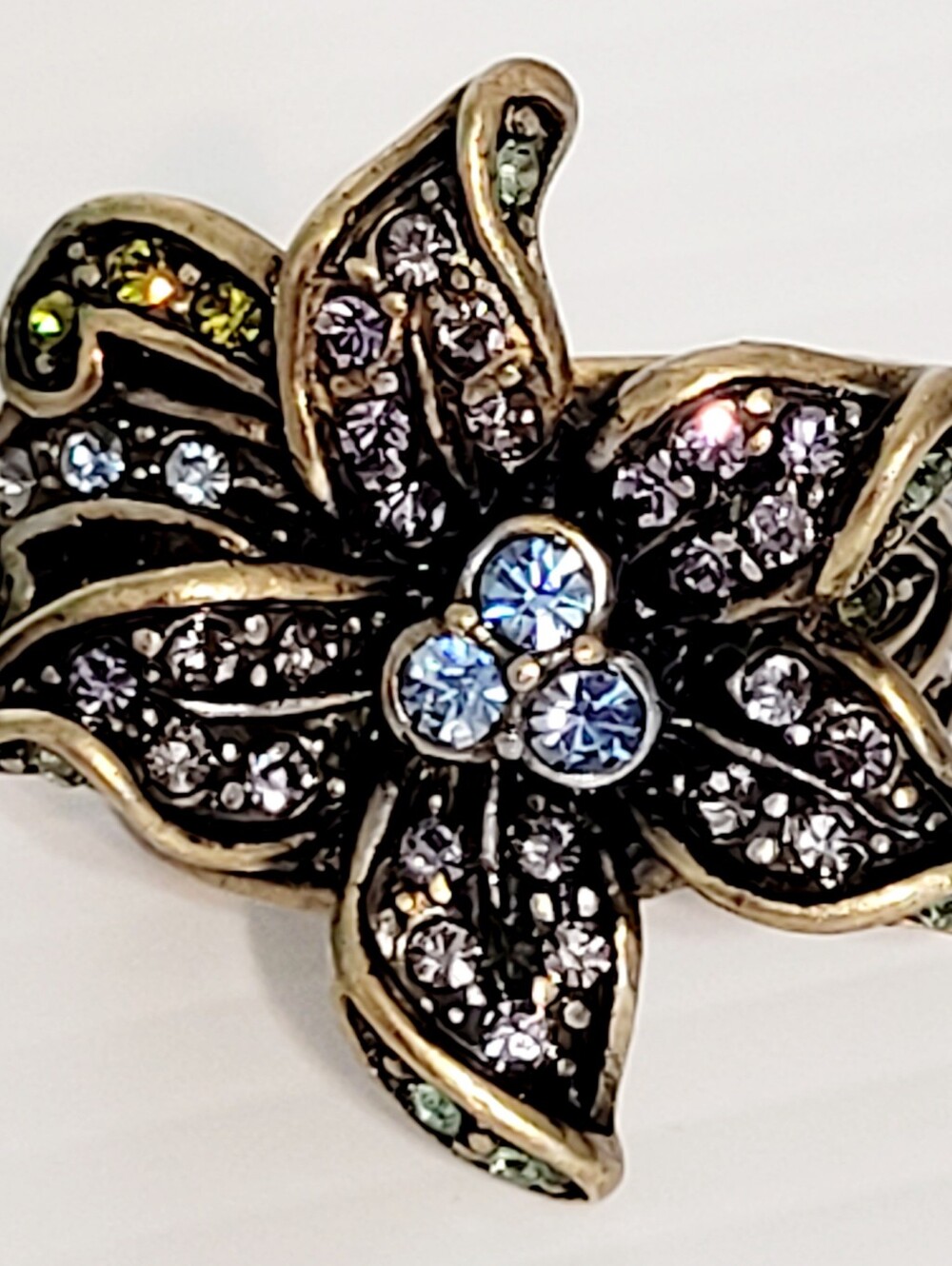 Heidi Daus Crystal Flower Statement Ring Size 5 Signed Gold Tone Multi Color